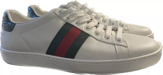 GUCCI CALFSKIN LEATHER CROC ACCENT ACE SNEAKERS