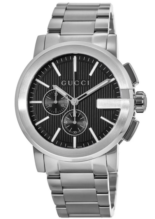 GUCCI G CHRONO BLACK DIAL STAINLESS STEEL WATCH