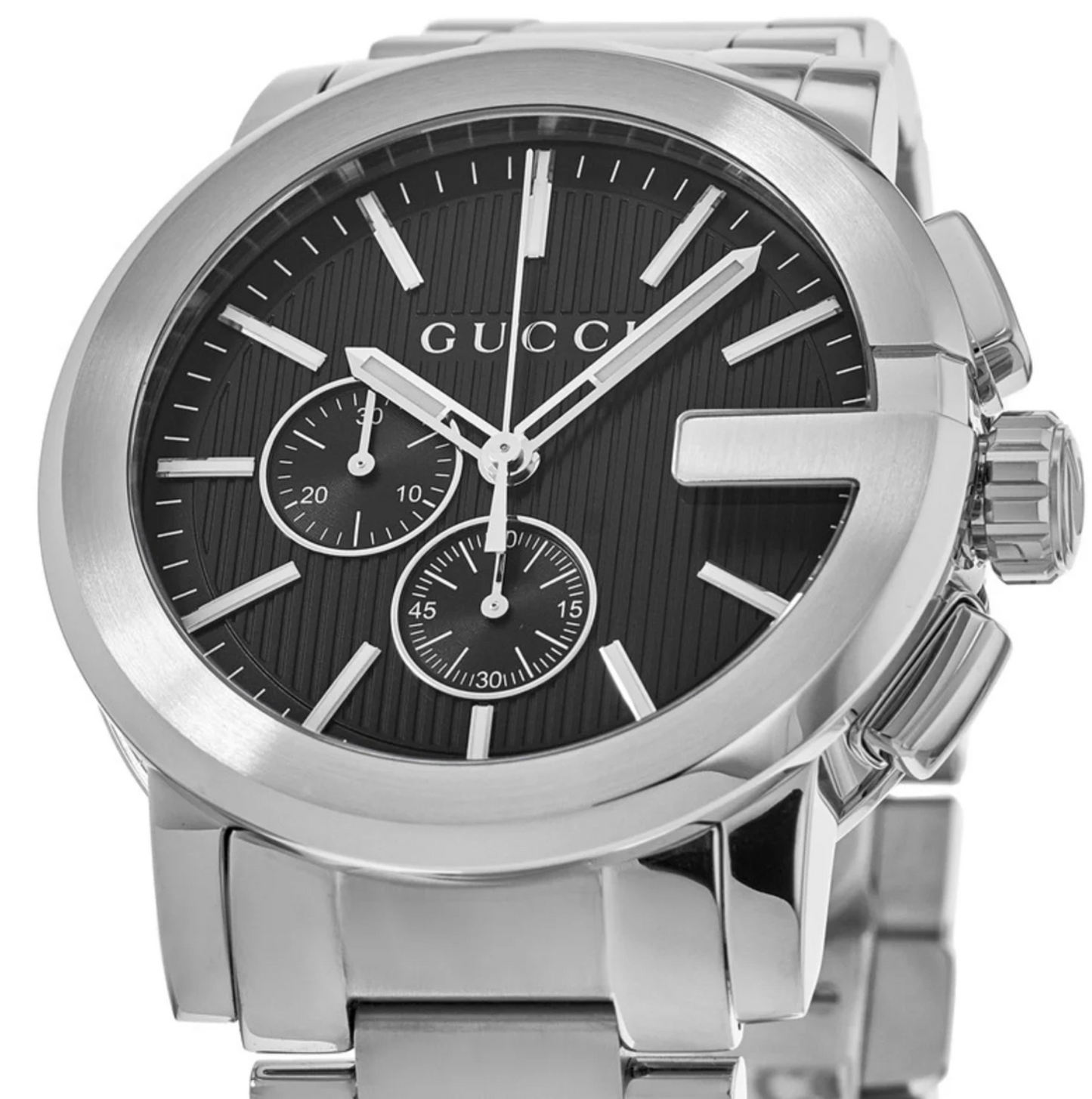 GUCCI G CHRONO BLACK DIAL STAINLESS STEEL WATCH
