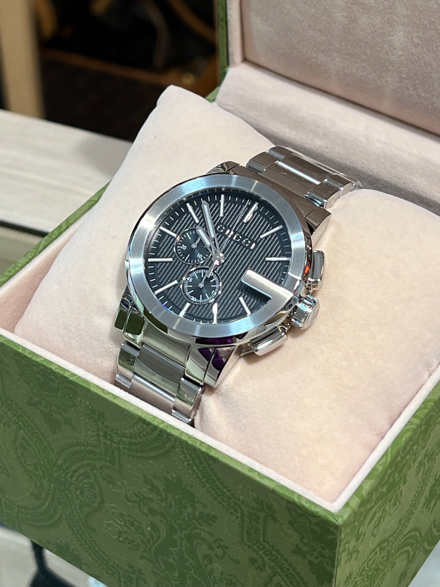 GUCCI G CHRONO BLACK DIAL STAINLESS STEEL WATCH