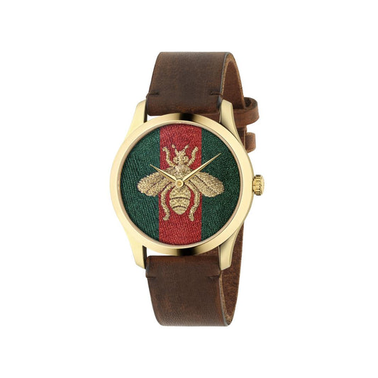 GUCCI G TIMELESS WEB BEE DIAL LEATHER STRAP UNISEX WATCH