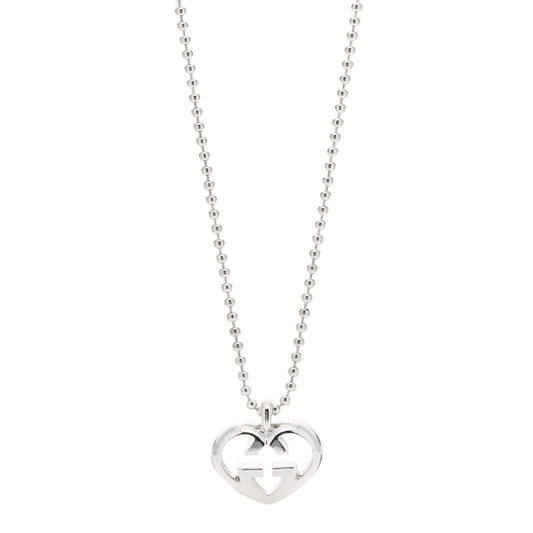 GUCCI STERLING SILVER BRITT HEART PENDANT NECKLACE