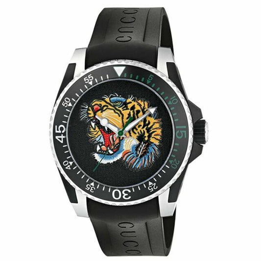 GUCCI DIVE TIGER DIAL BLACK RUBBER STRAP WATCH