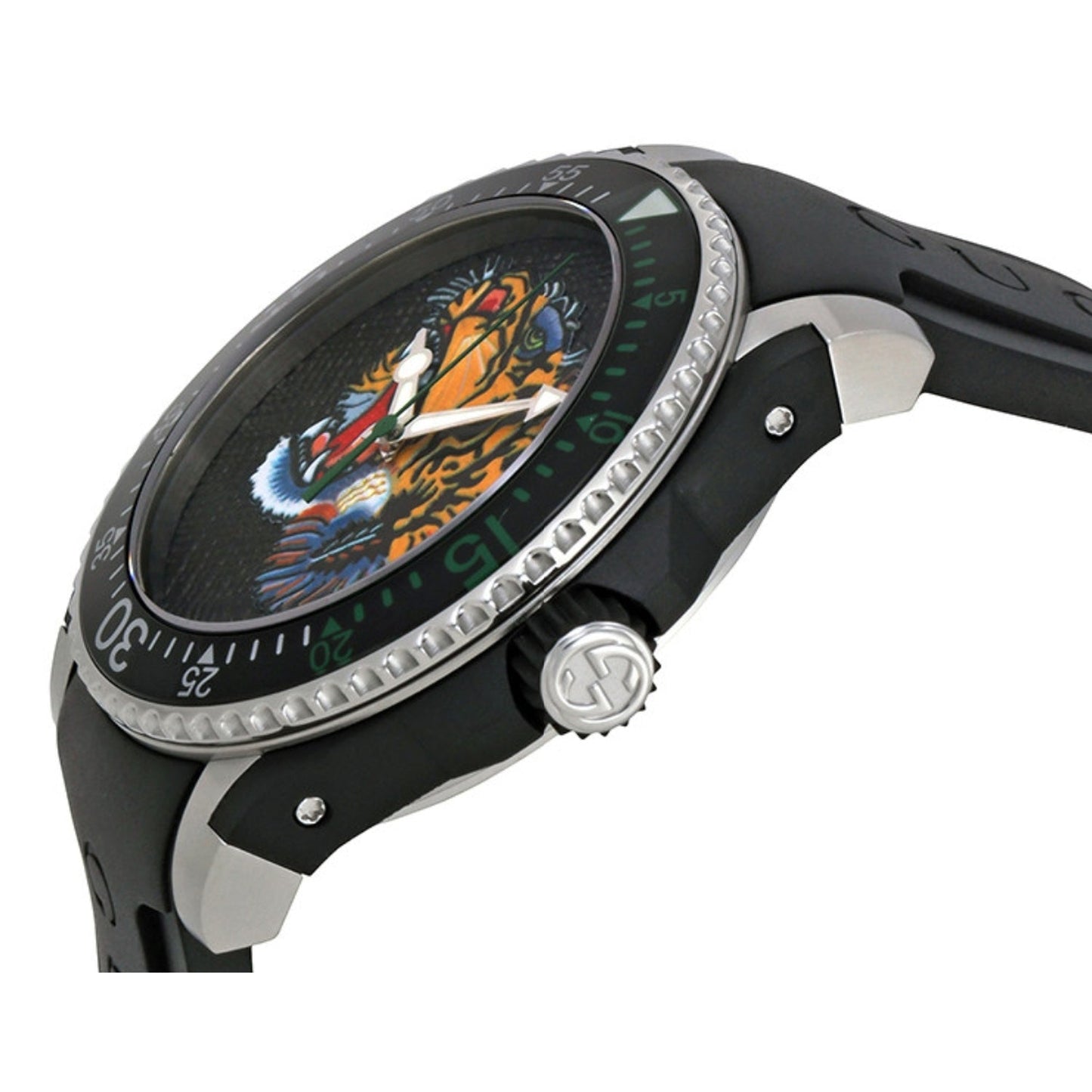GUCCI DIVE TIGER DIAL BLACK RUBBER STRAP WATCH