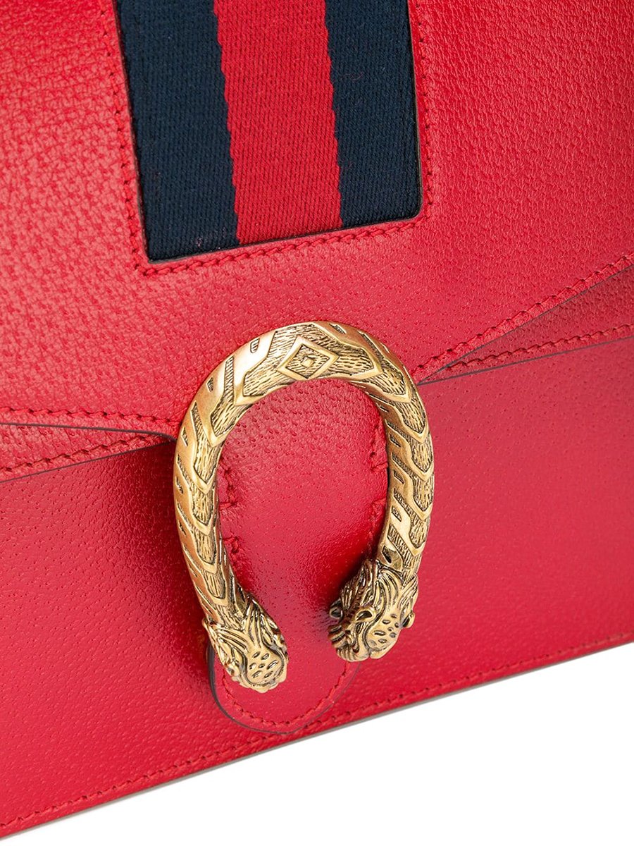 Dionysus Web Red Textured Leather Shoulder Bag