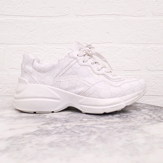 GUCCI WHITE 'RHYTON' GG LOGO SNEAKERS - SIZE 38.5