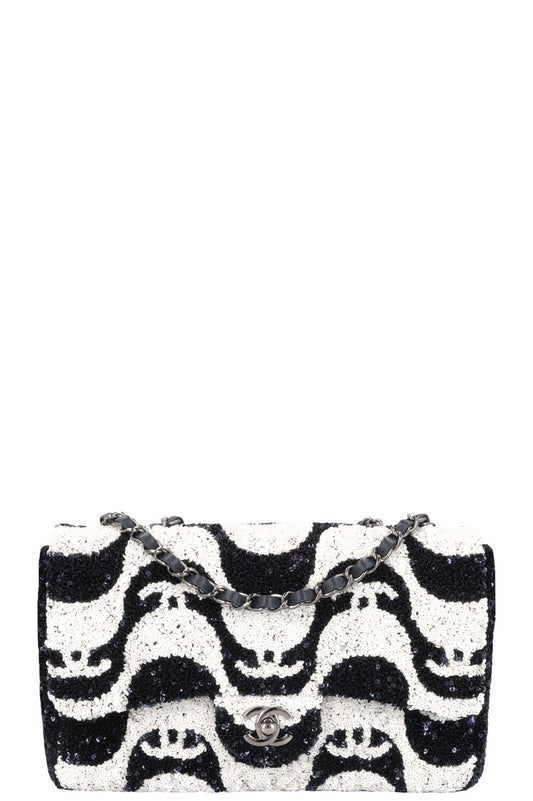 CHANEL Flap Bag Sequin Navy White