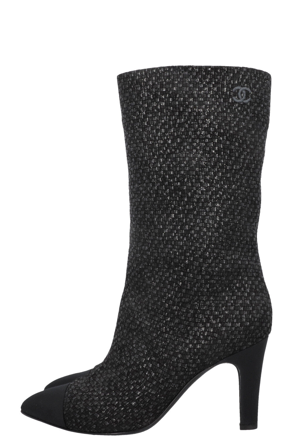 CHANEL Gabrielle High Ankle Boots Glittercanvas Black