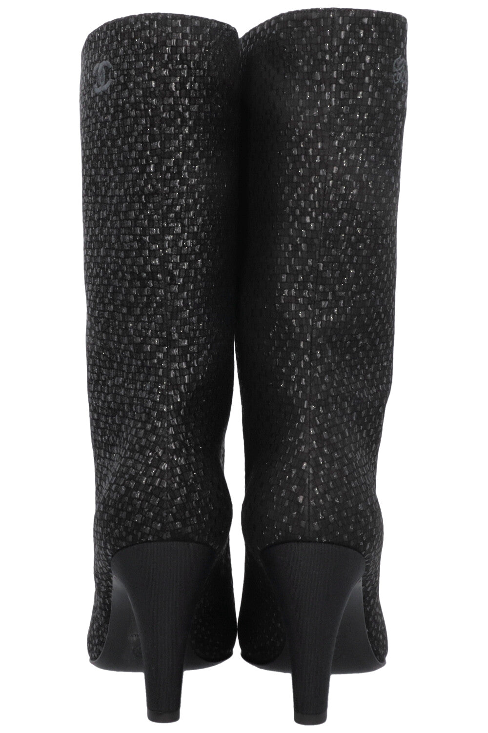 CHANEL Gabrielle High Ankle Boots Glittercanvas Black