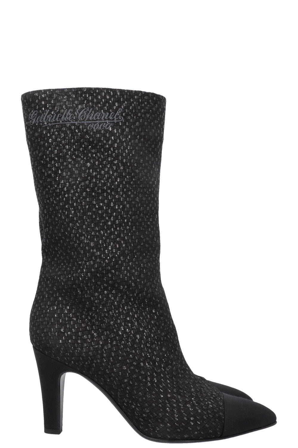 CHANEL Gabrielle High Ankle Boots Glittercanvas Black