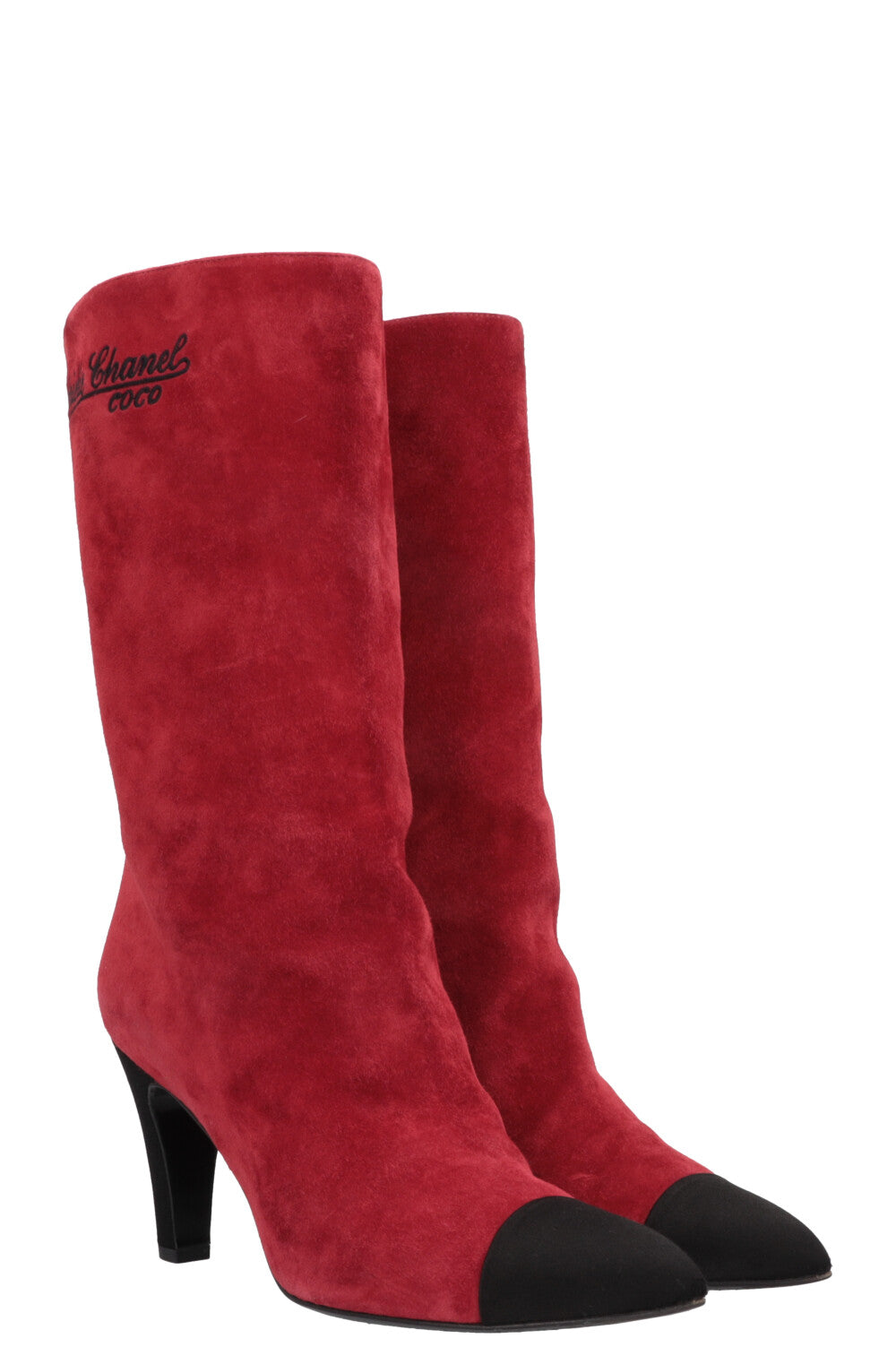 CHANEL Gabrielle High Ankle Boots Suede Red