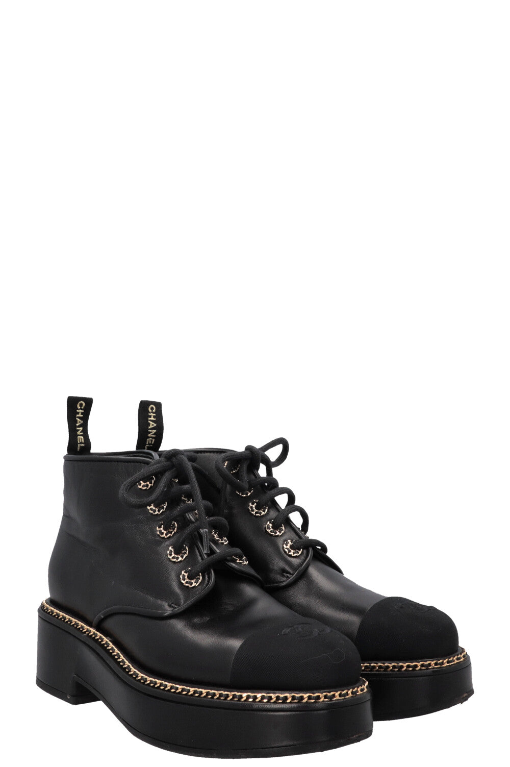 CHANEL Chain Ankle Boots 2020 Leather Black