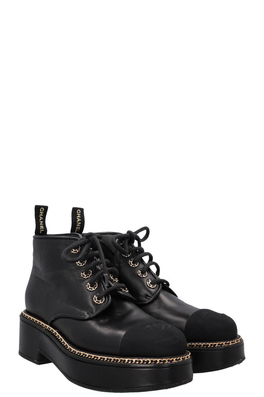 CHANEL Chain Ankle Boots 2020 Leather Black