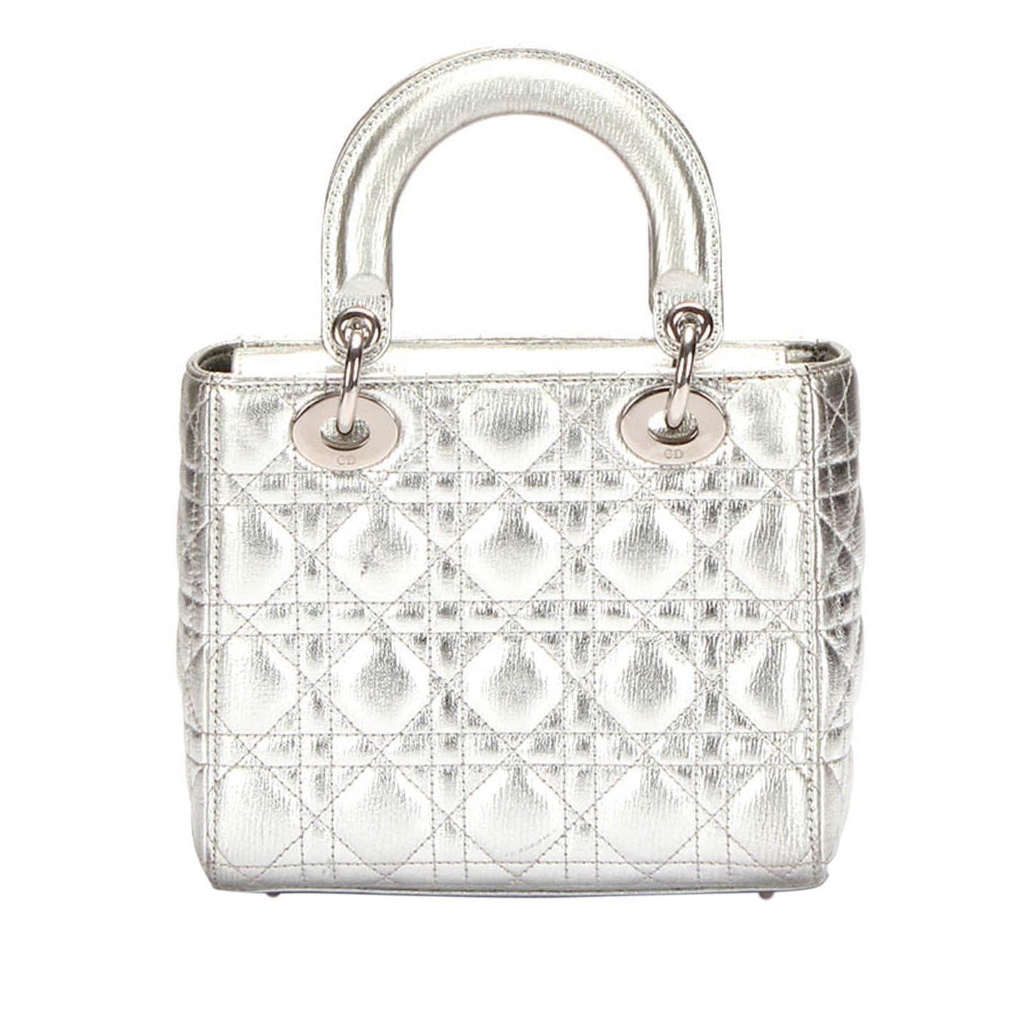 Dior Cannage Lady Dior Metallic Leather Satchel Silver