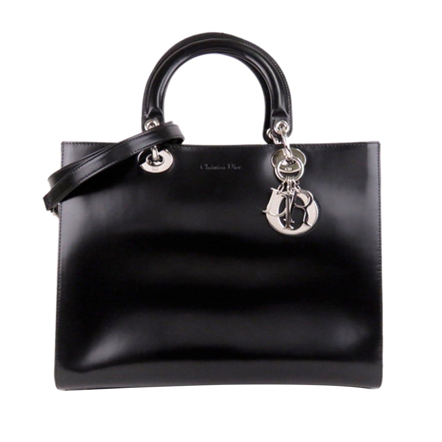Large Lady Dior Leather Satchel in Black with SHW