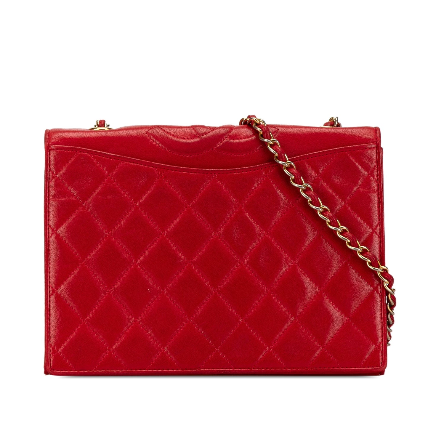 Red Chanel CC Quilted Lambskin Full Flap Crossbody Bag