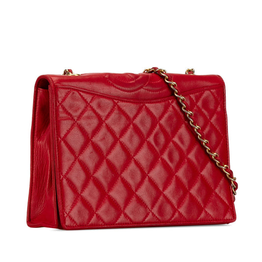 Red Chanel CC Quilted Lambskin Full Flap Crossbody Bag