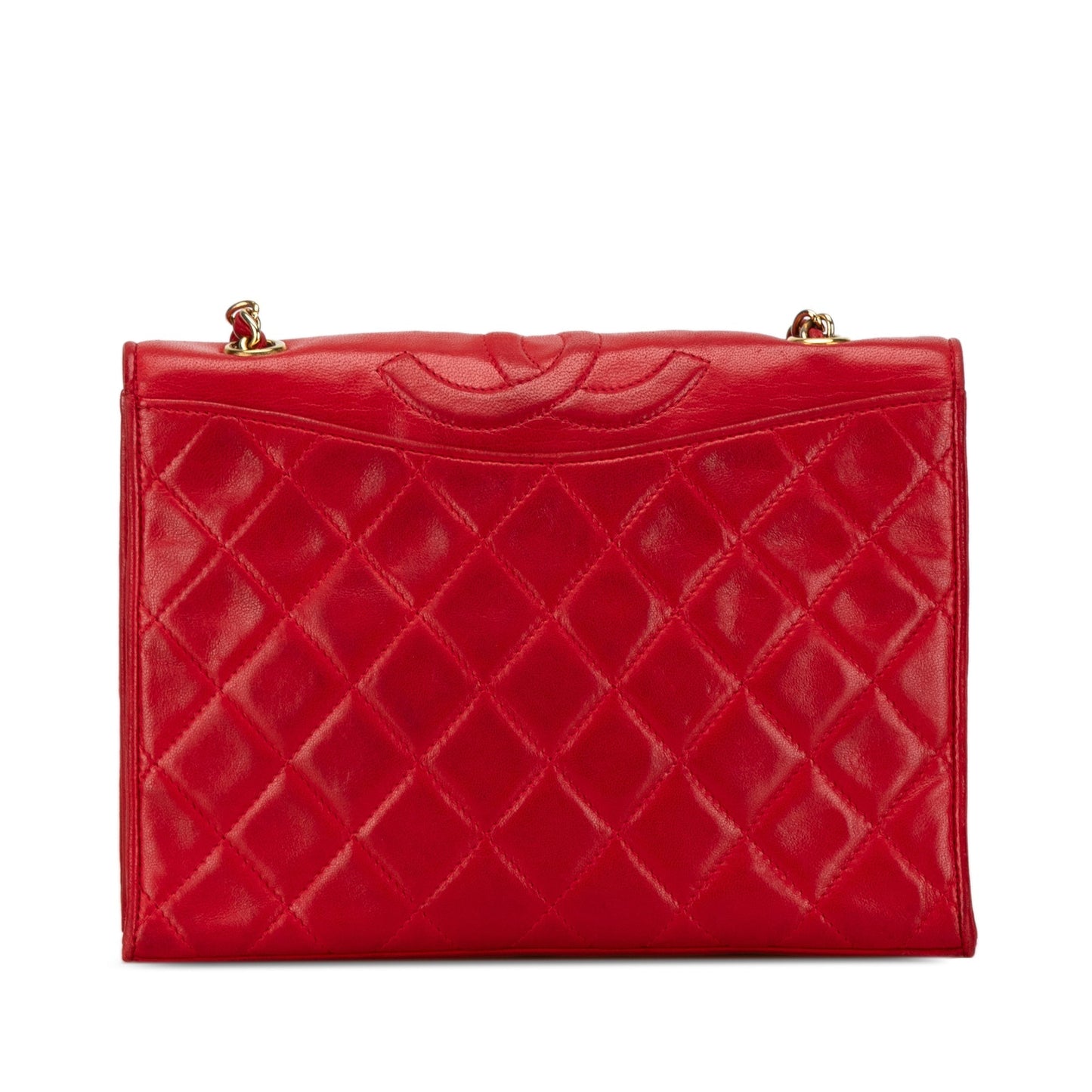 Red Chanel CC Quilted Lambskin Full Flap Crossbody Bag