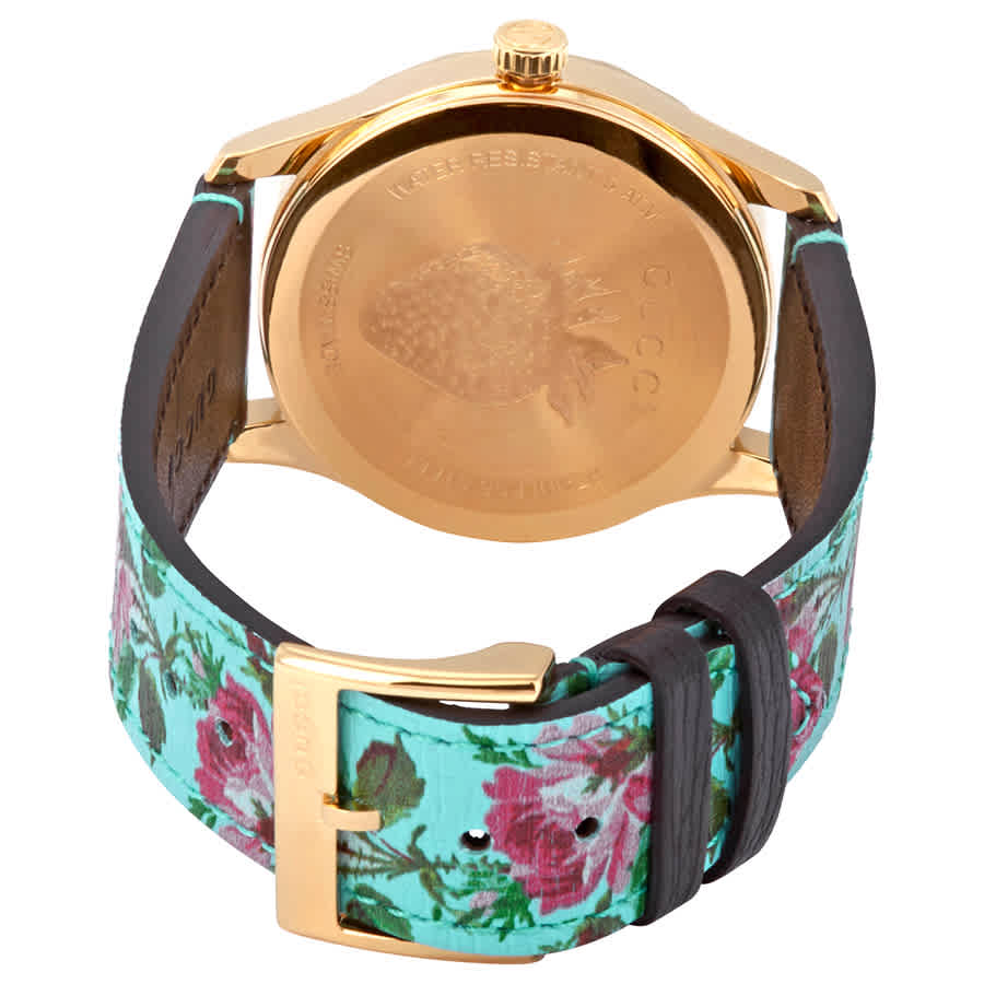 GUCCI G-Timeless Aqua Floral Print Leather Watch