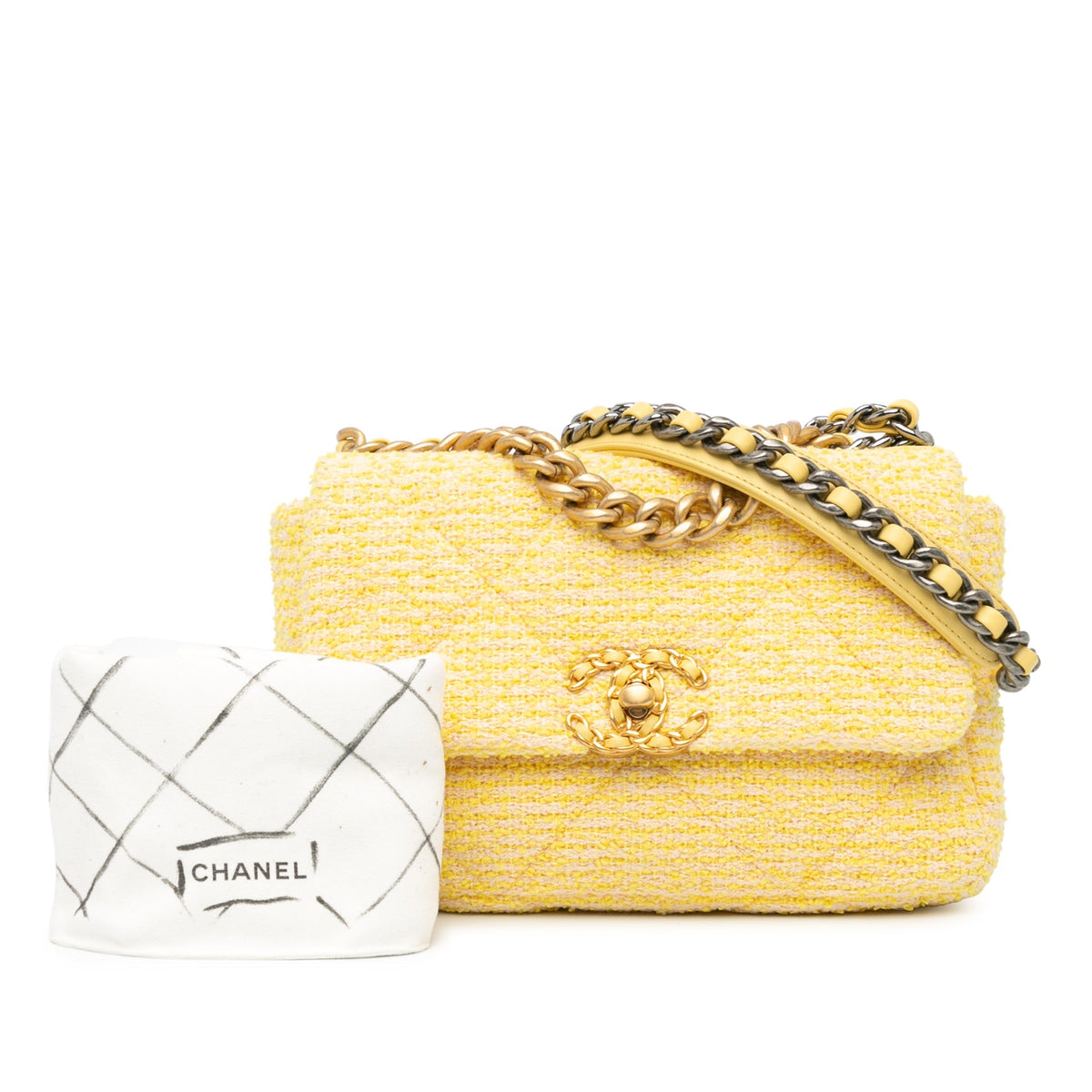 Yellow Chanel Medium Tweed 19 Flap Satchel