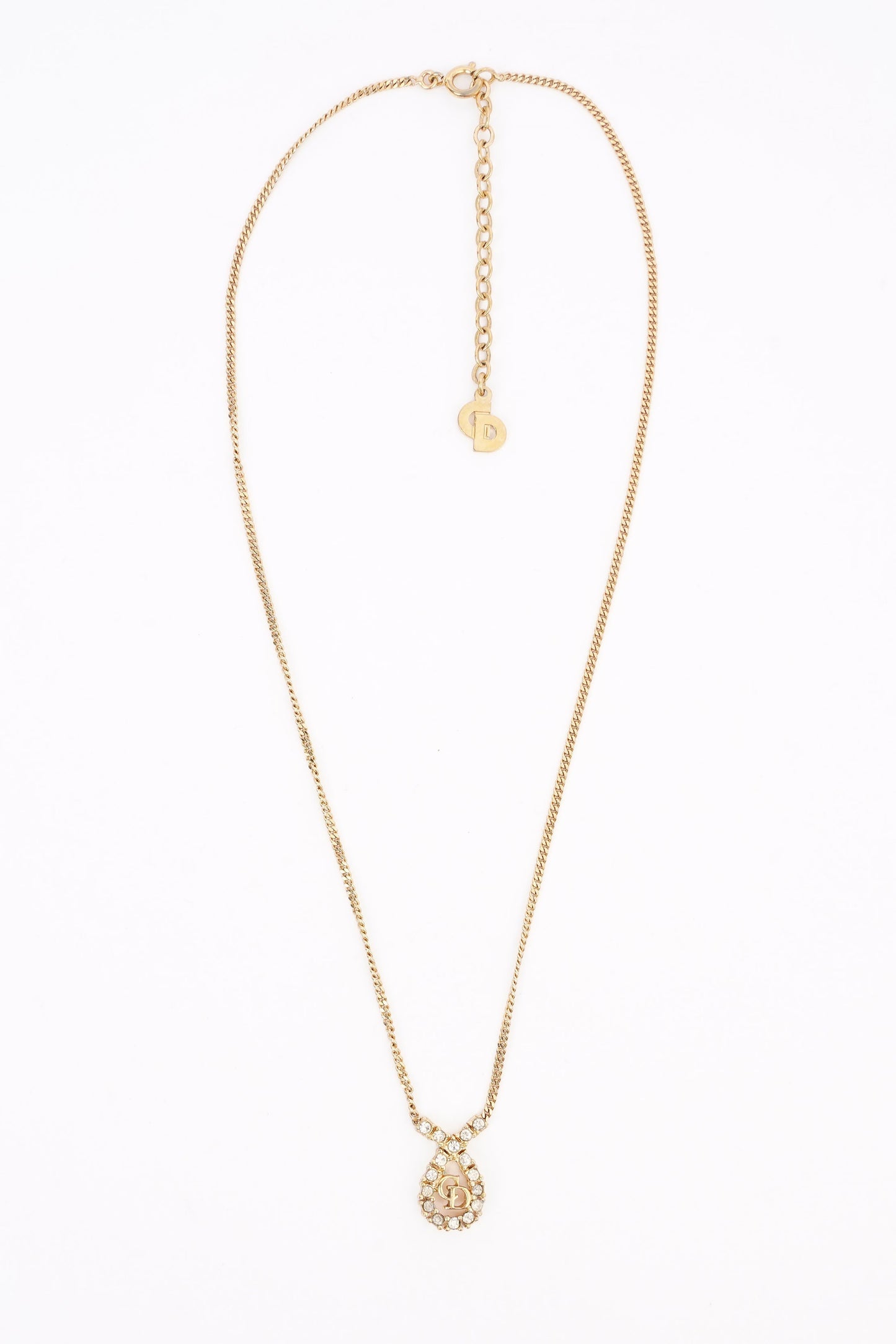 Christian Dior CD Motif Necklace Gold Rhinestone