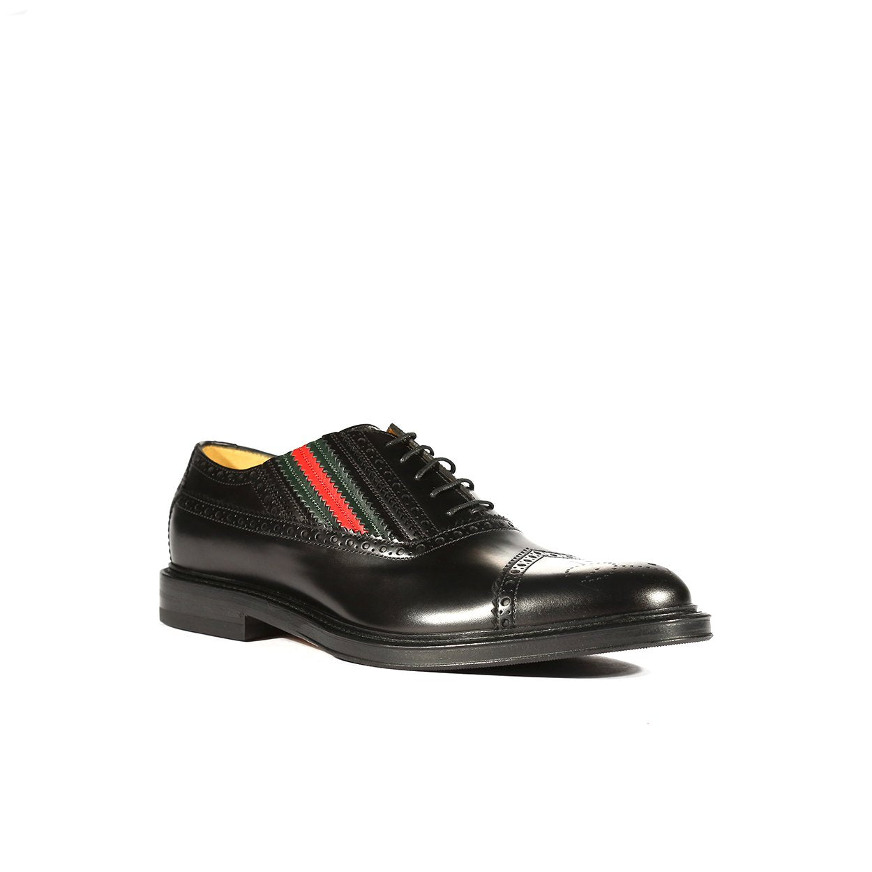 Gucci 547592 0GQ30 1078 Men's Shoes Black Calf-Skin Leather Cap-Toe Oxfords (GGM1719)