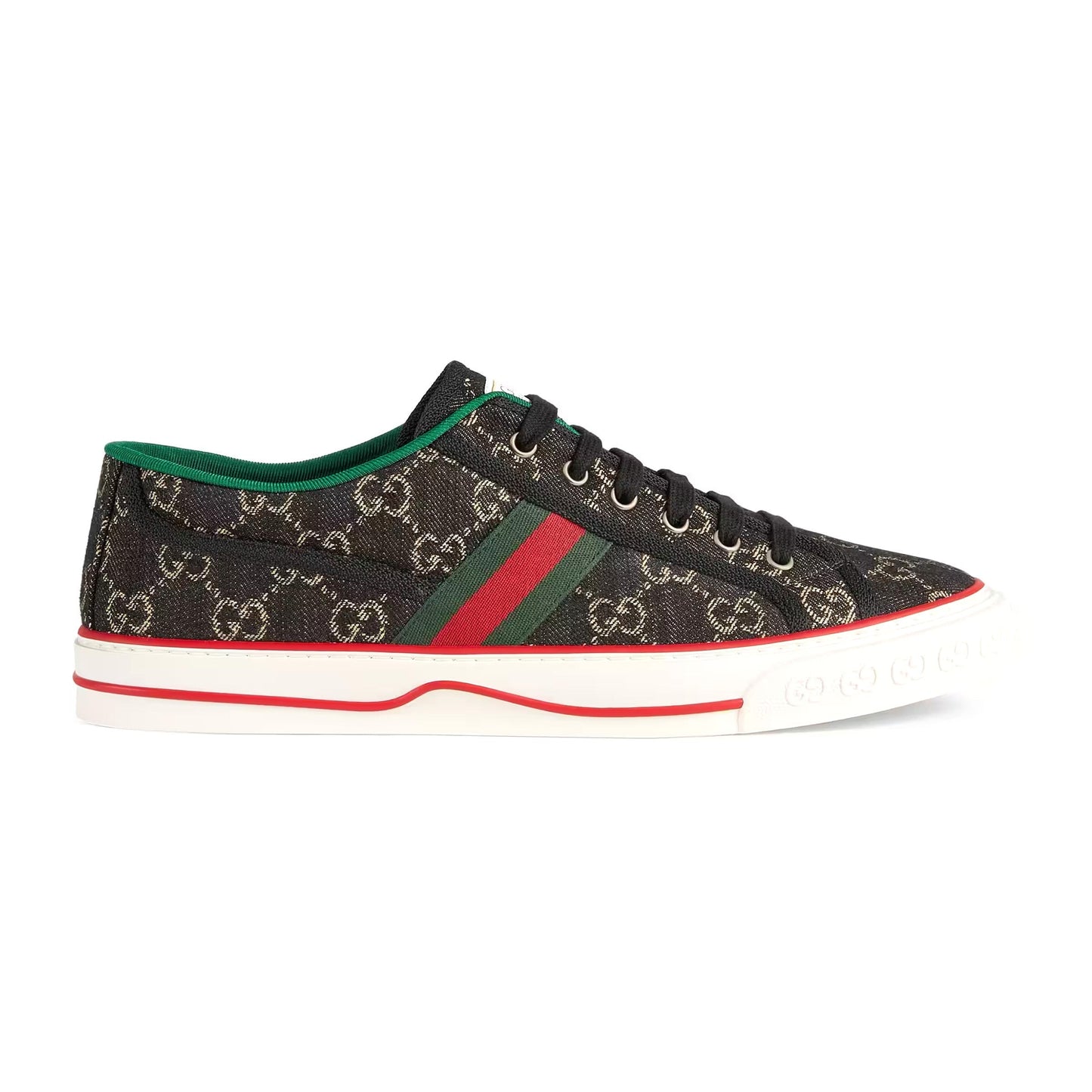 Gucci 606111 Men's Shoes Black & Ivory Jacquard Denim Tennis 1977 Sneakers (GGM1732)