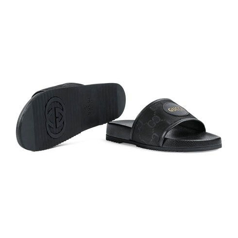 Gucci 644754 H9H90 1000 Men's Shoes Black GG Econyl Fabric "Off The Grid " Slide Sandals  (GGM1740)