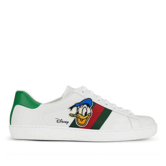 Gucci 649399 Ace Donald Duck Men's Shoes White, Red & Green Calf-Skin Leather Casual Sneakers (GGM1727)