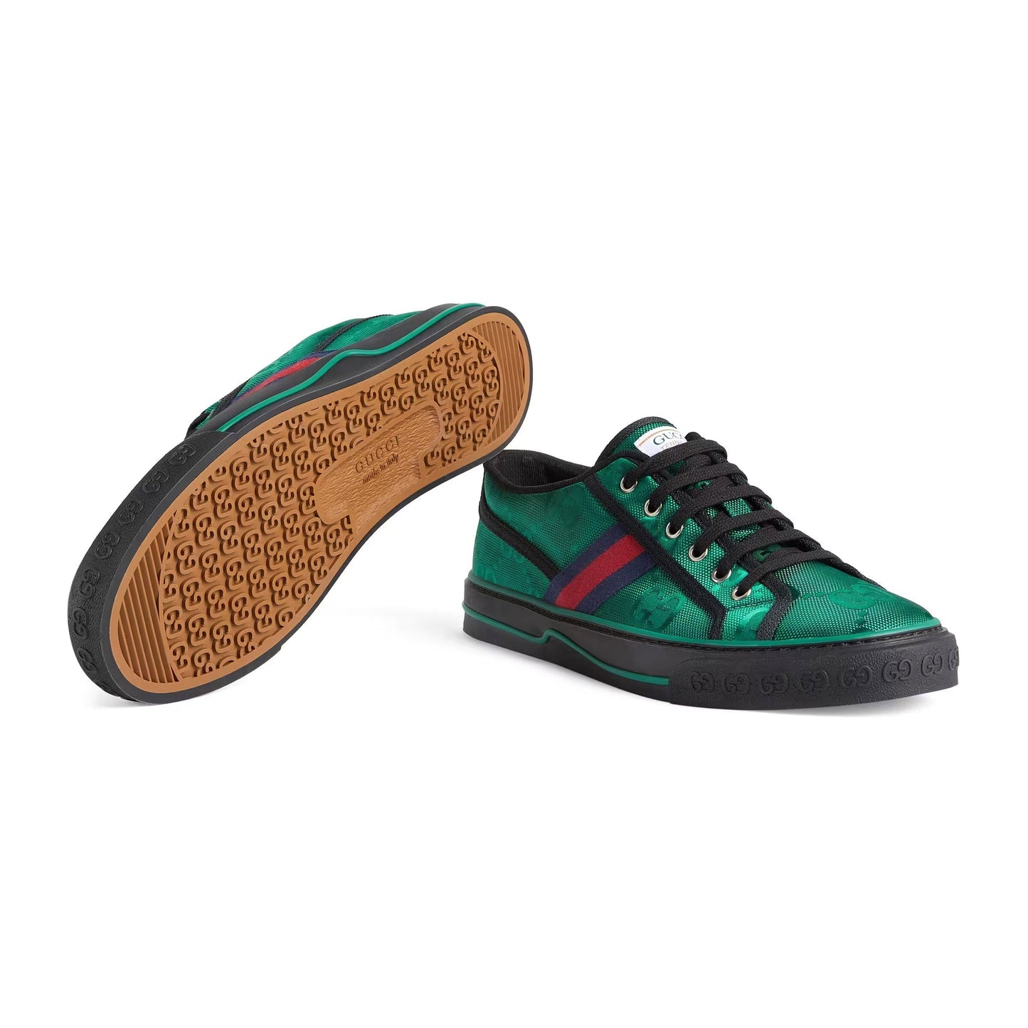 Gucci 675111 H9H70 3260 Off The Grid Men's Shoes Green Recycled Fabric Tennis 1977 Sneakers (GGM1734)