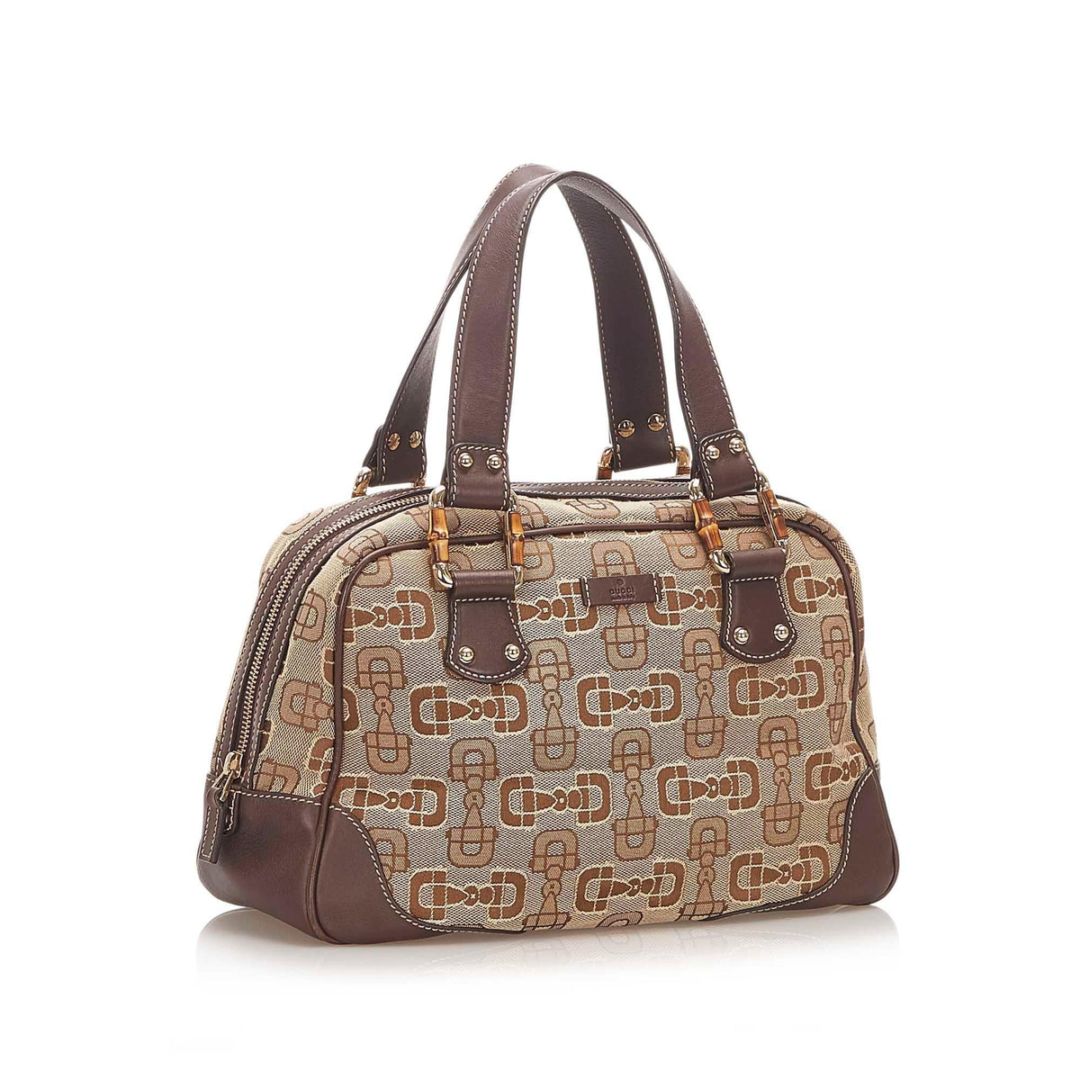 G*G Bamboo Horsebit Canvas Handbag (SHG-19183)