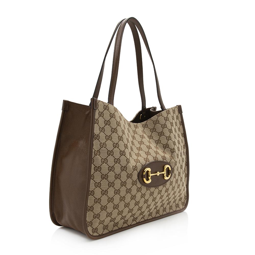 Gucci GG Canvas Leather Horsebit 1955 Tote (SHF-11689)