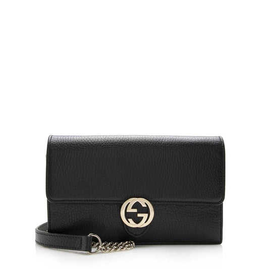 G*G Grained Calfskin Interlocking G Chain Wallet (SHF-14426)
