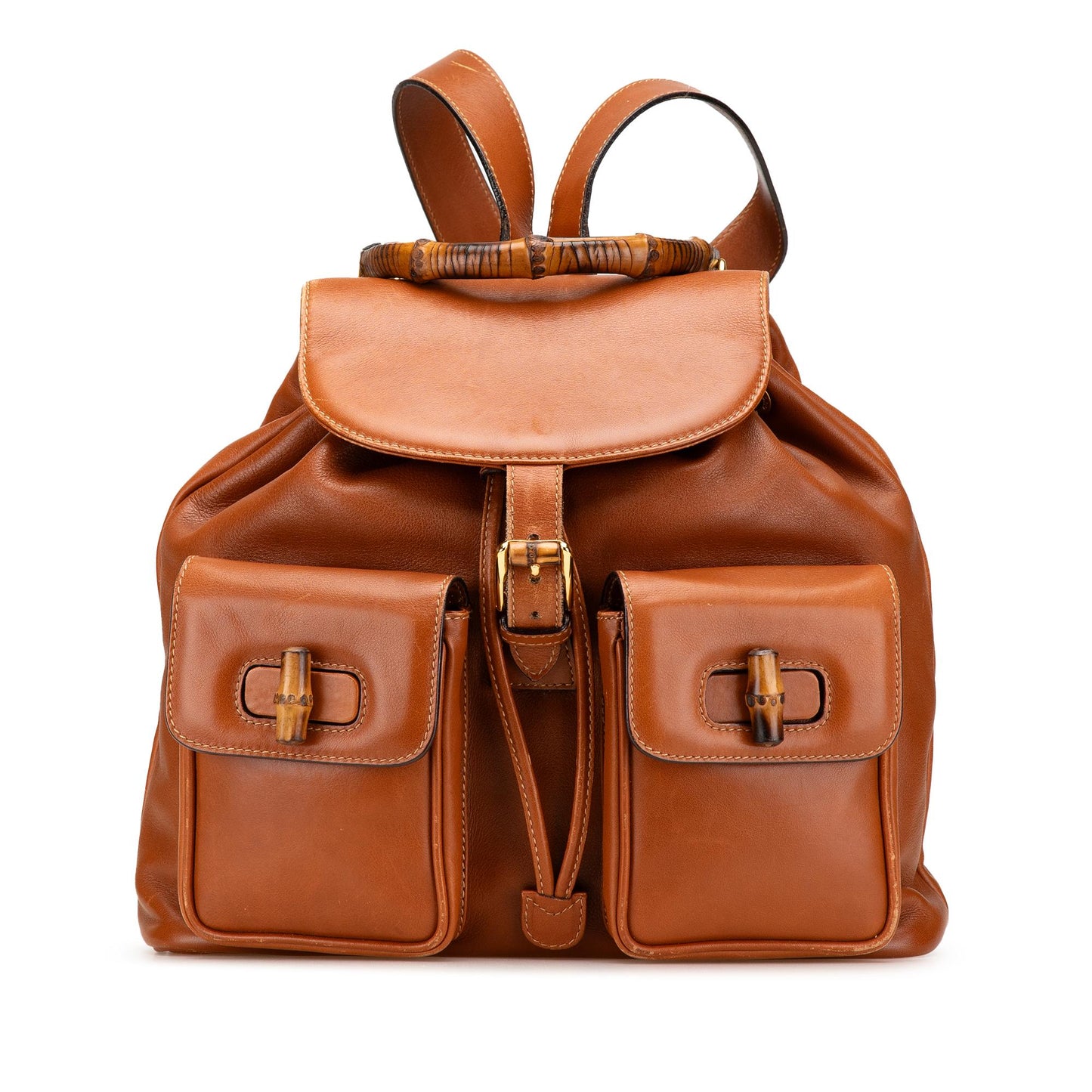 Gucci Leather Bamboo Drawstring Backpack