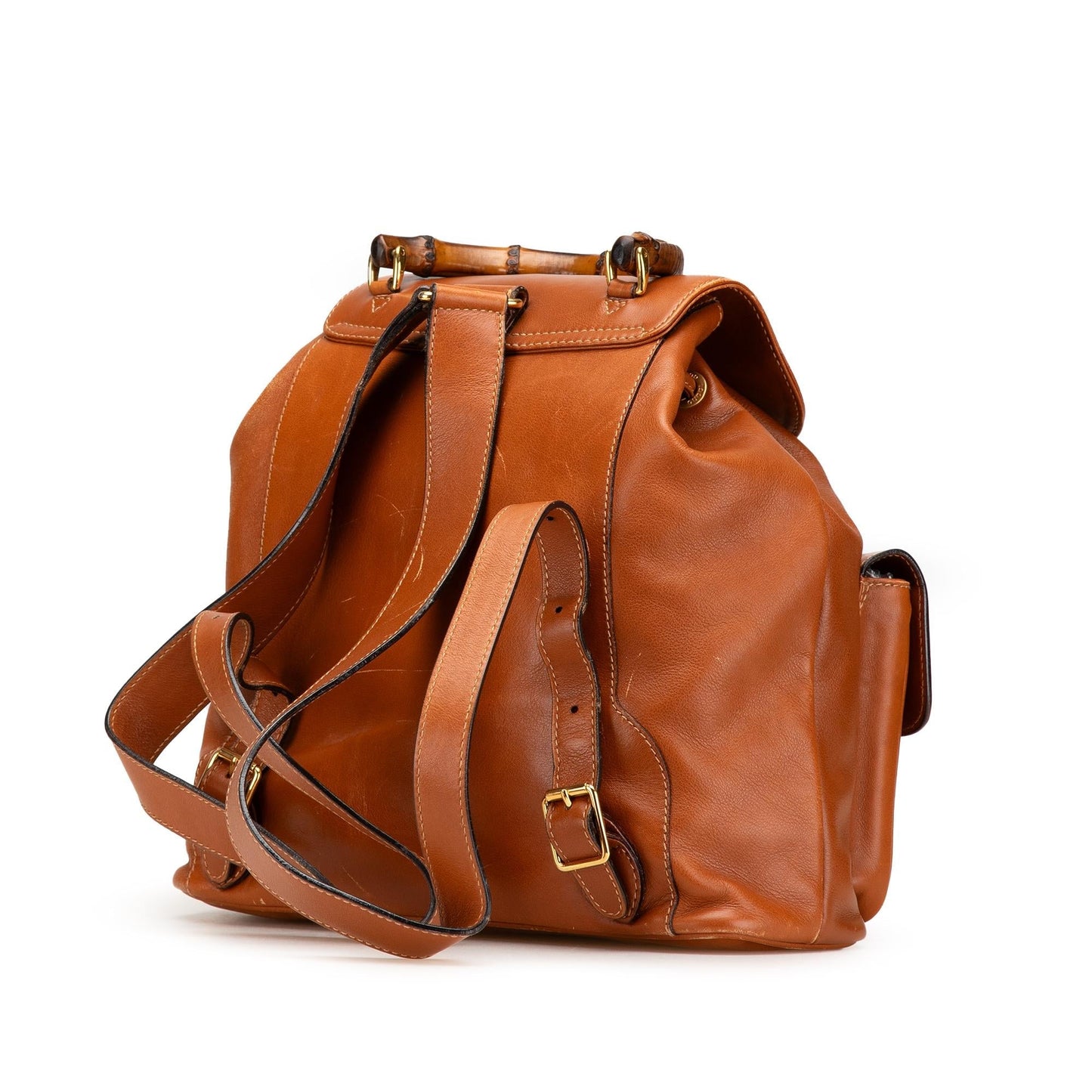 Gucci Leather Bamboo Drawstring Backpack