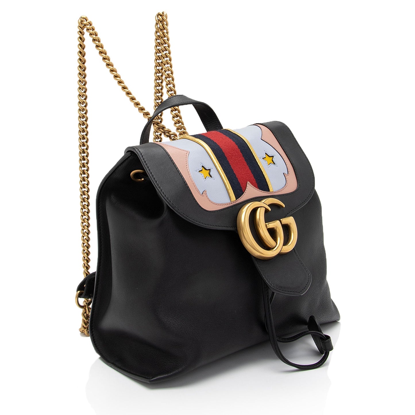 Gucci Leather GG Marmont Web Flap Chain Backpack (SHF-PyHHER)