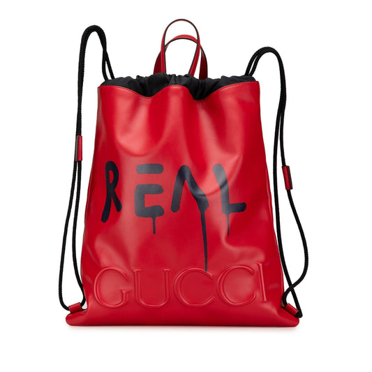 Gucci Leather Gucci Ghost Drawstring Backpack