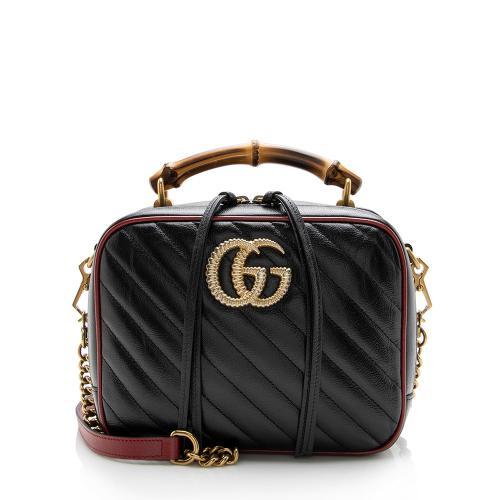 G*G Matelasse Leather Torchon GG Marmont Bamboo Top Handle Shoulder Bag (SHF-14129)