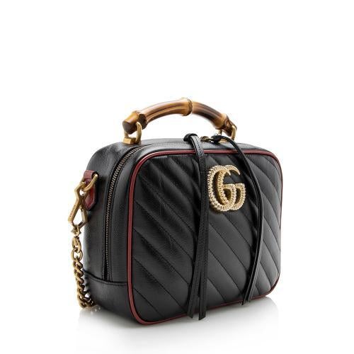 G*G Matelasse Leather Torchon GG Marmont Bamboo Top Handle Shoulder Bag (SHF-14129)