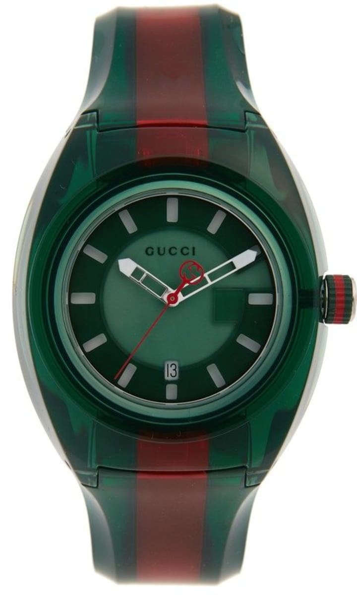 Gucci Sync XXL Green Dial Green and Red Rubber Strap Watch