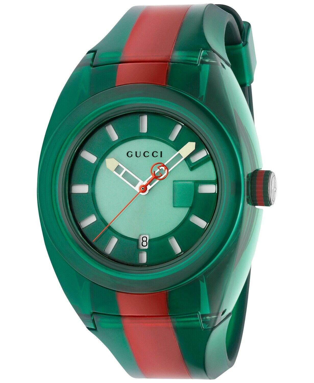 Gucci Sync XXL Green Dial Green and Red Rubber Strap Watch