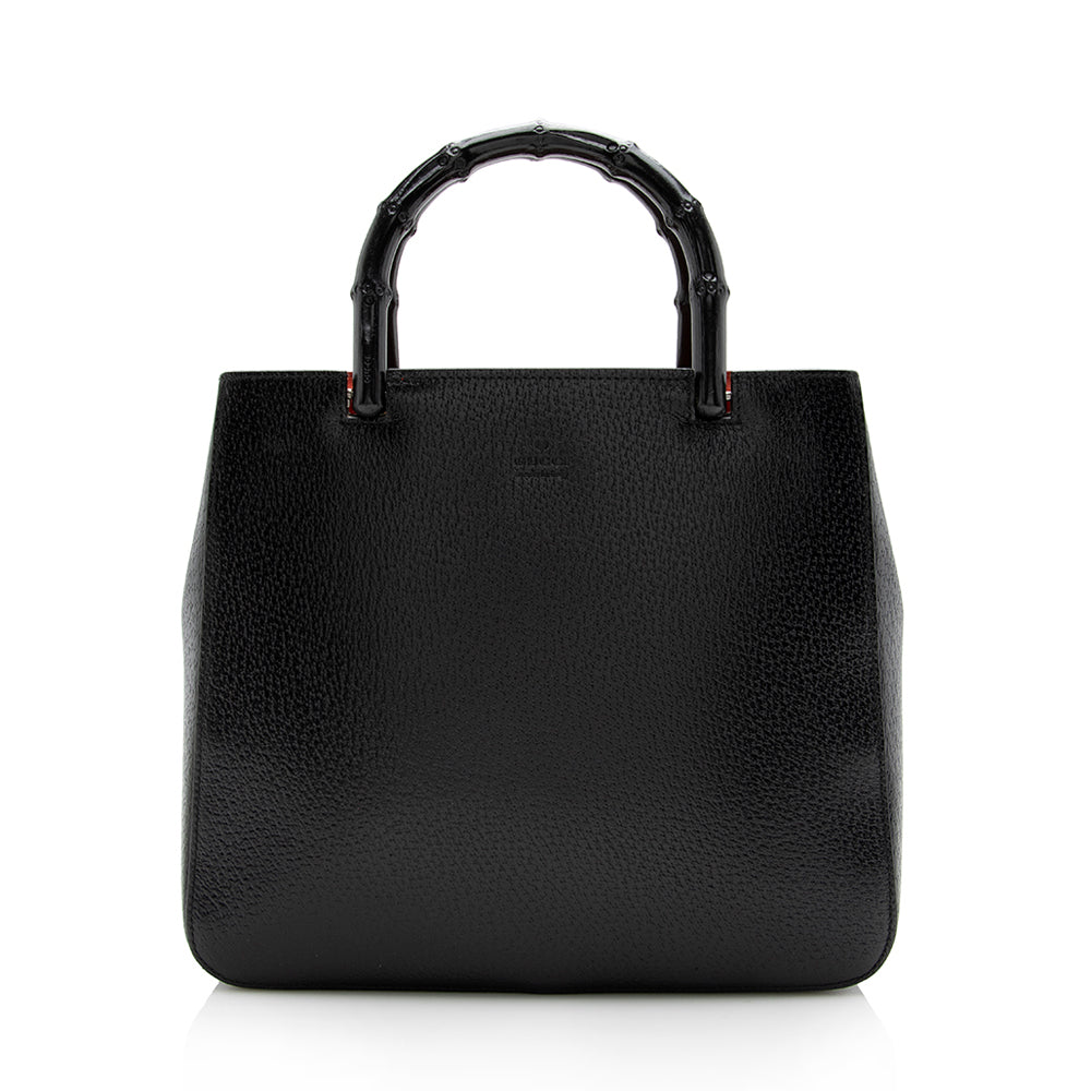 Gucci Vintage Leather Cinghiale Bamboo Tote (SHF-15878)