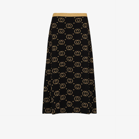 GUCCI GG Jacquard Lamé Wool Skirt