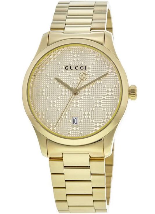 GUCCI G-TIMELESS YELLOW GOLD DIAMOND PATTERN DIAL WATCH