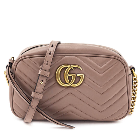 Gucci Porcelain Rose Calfskin Matelasse Small GG Marmont Chain Shoulder Bag