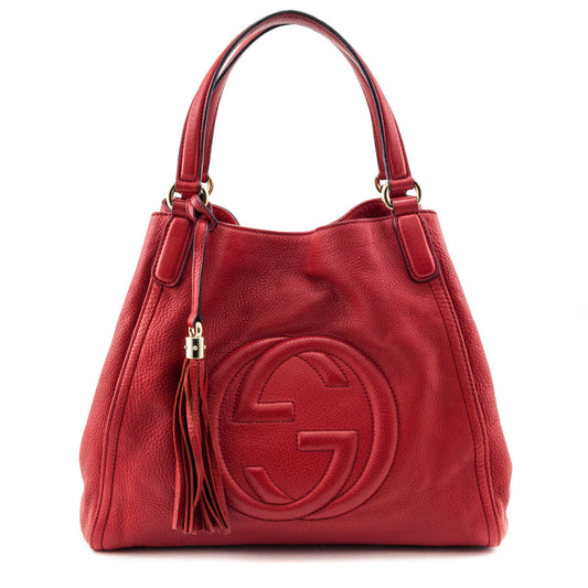 Gucci Red Grained Calfskin Medium Soho Tote