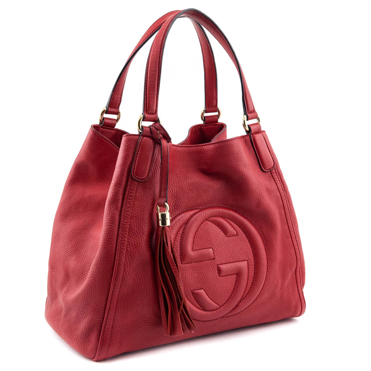 Gucci Red Grained Calfskin Medium Soho Tote