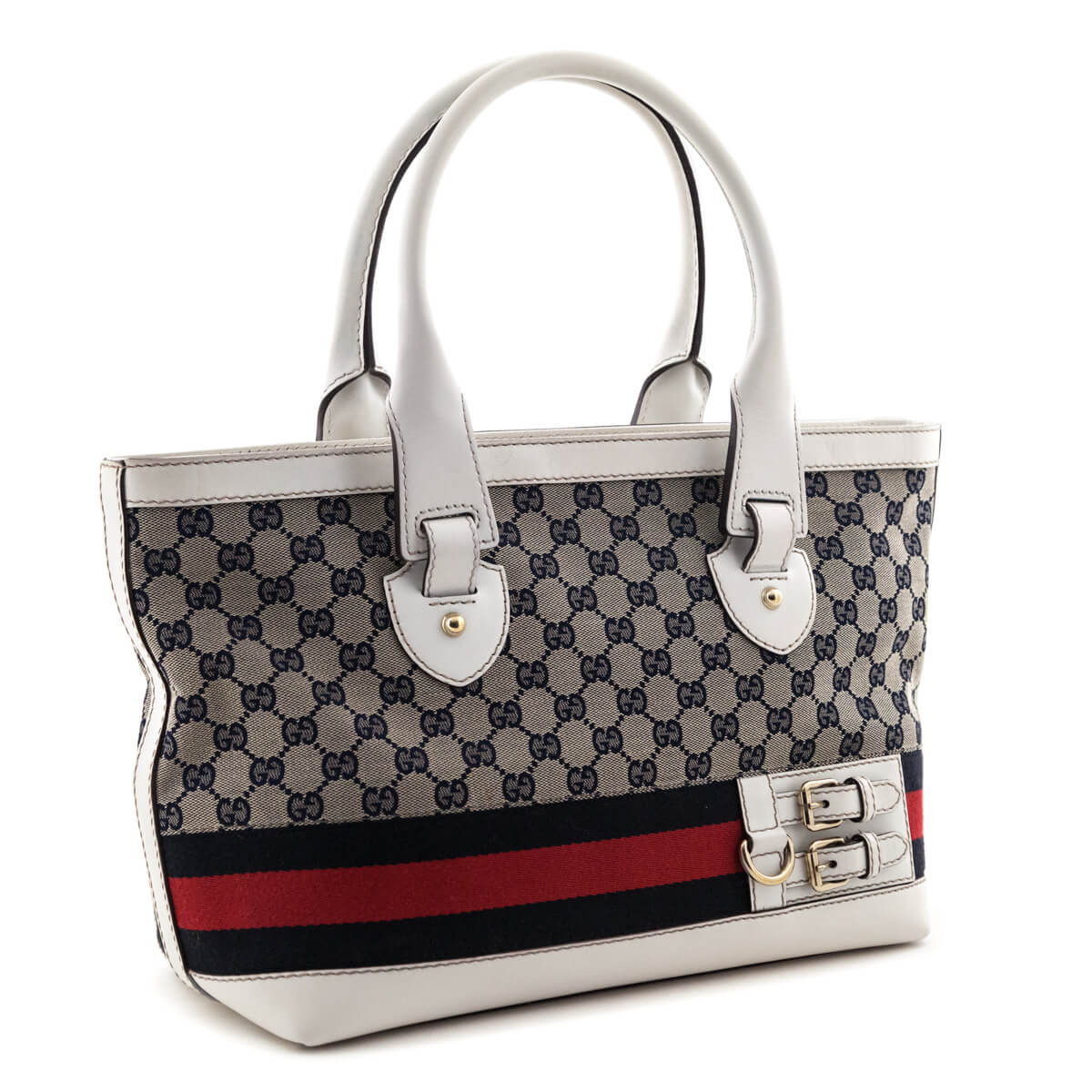 Gucci White & Navy Monogram Web Tote