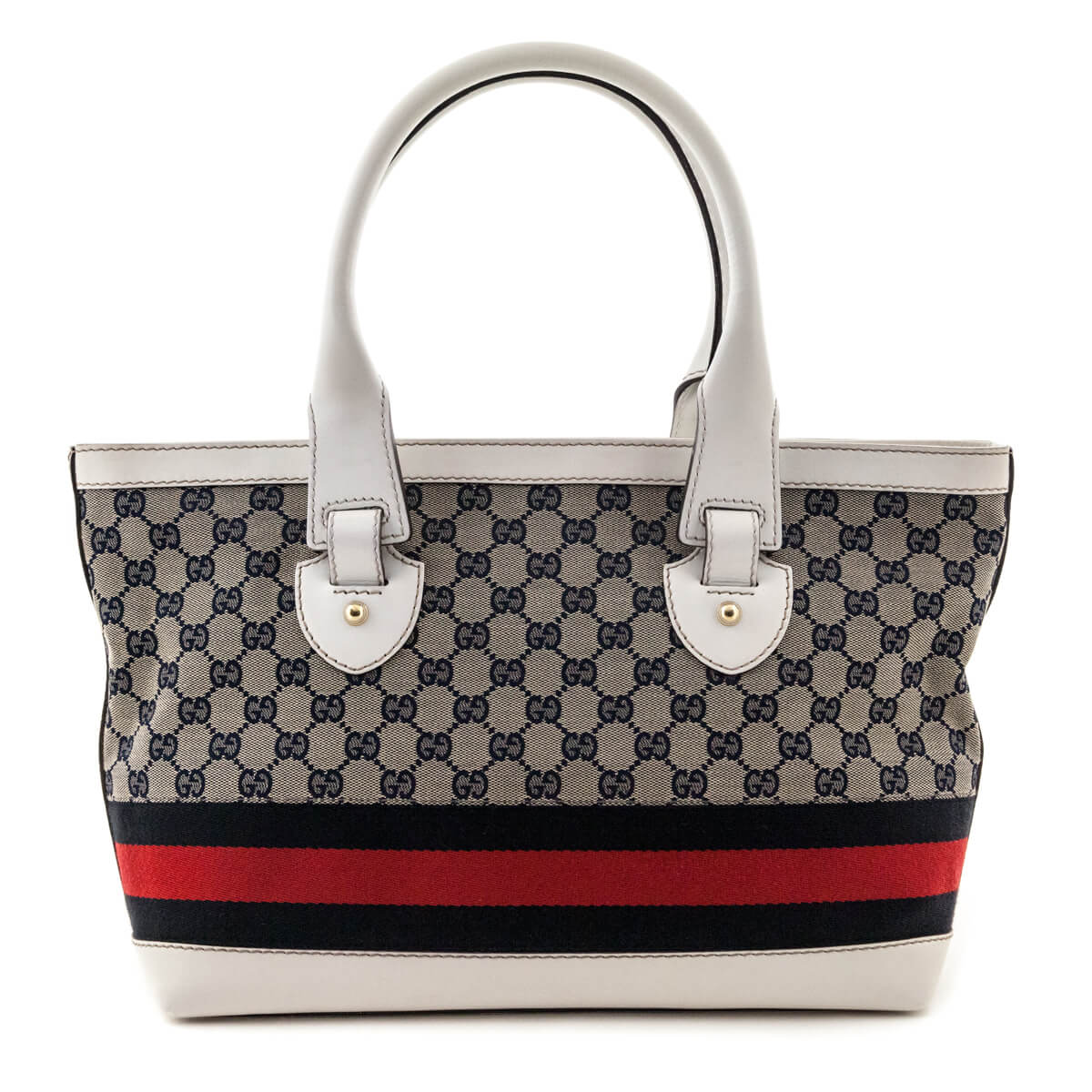 Gucci White & Navy Monogram Web Tote