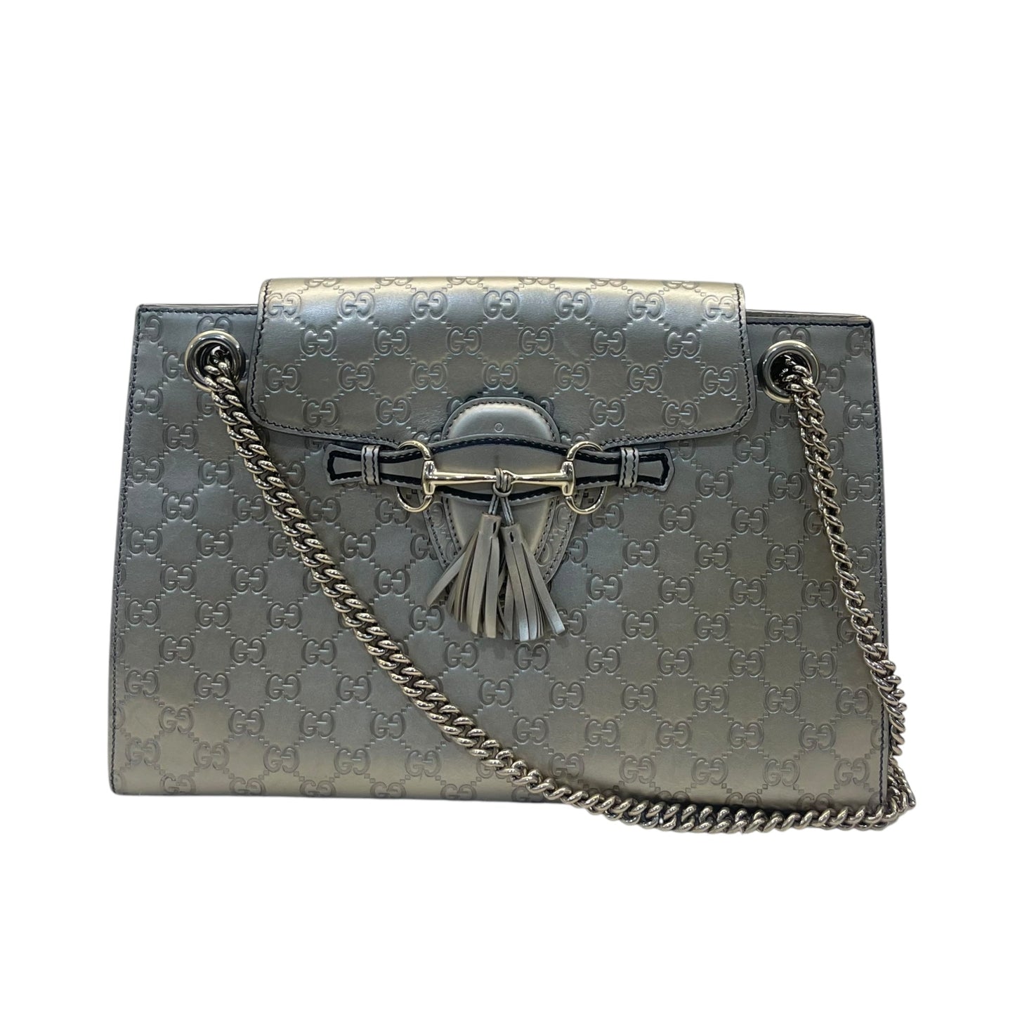 Gucci Beige Metallic Guccissima Leather Large Emily Chain Shoulder Bag